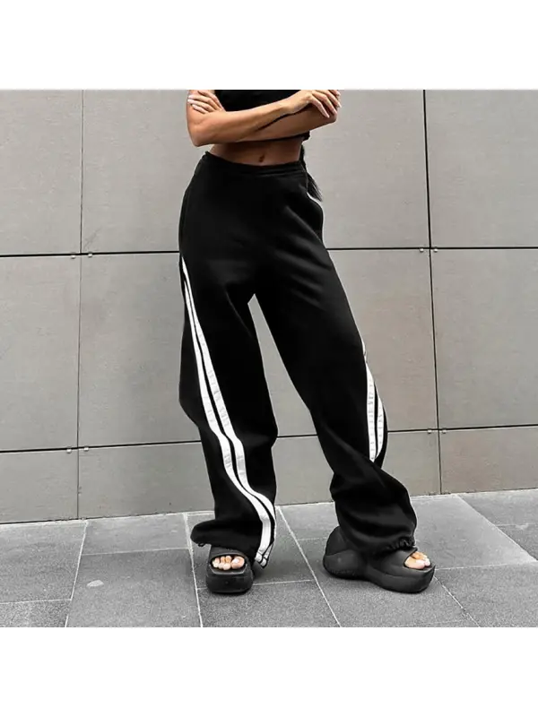 Stylish Black Personalized Color Clash Versatile Pants - Aptkoi.com 