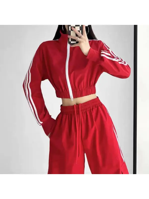 Zippered Three-bar Revealing Athletic Jacket - Aptkoi.com 