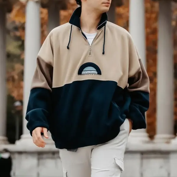 Men's Colorblock Embroidered Zip Neck Sweatshirt - Wayrates.com 