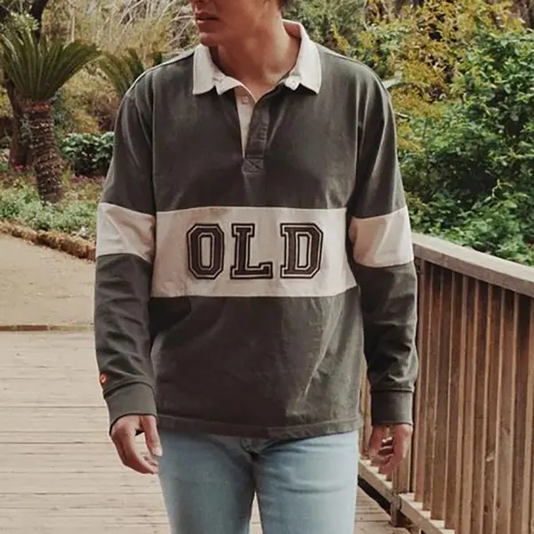 Greenwich Long Sleeve Letter Print Dark Gray Polo Shirt - Wayrates.com 