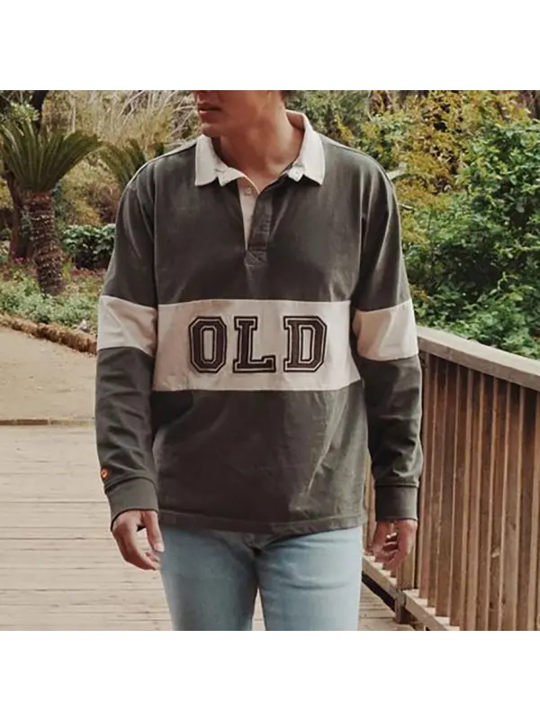 Greenwich Long Sleeve Letter Print Dark Gray Polo Shirt - Aptkoi.com 