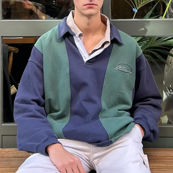 Men's Colorblocked Polo Neck Sweatshirt - Wayrates.com 