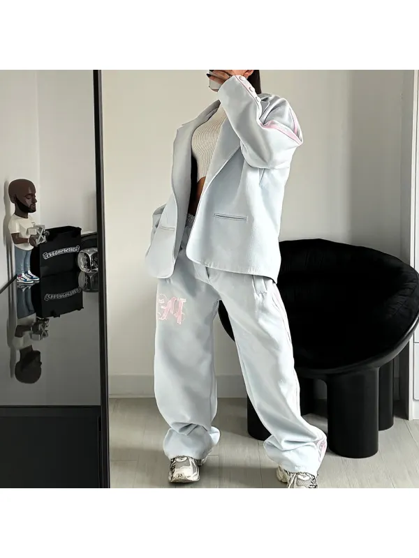 Women's Oversized Blazer And Lounge Pants Set - Aptkoi.com 