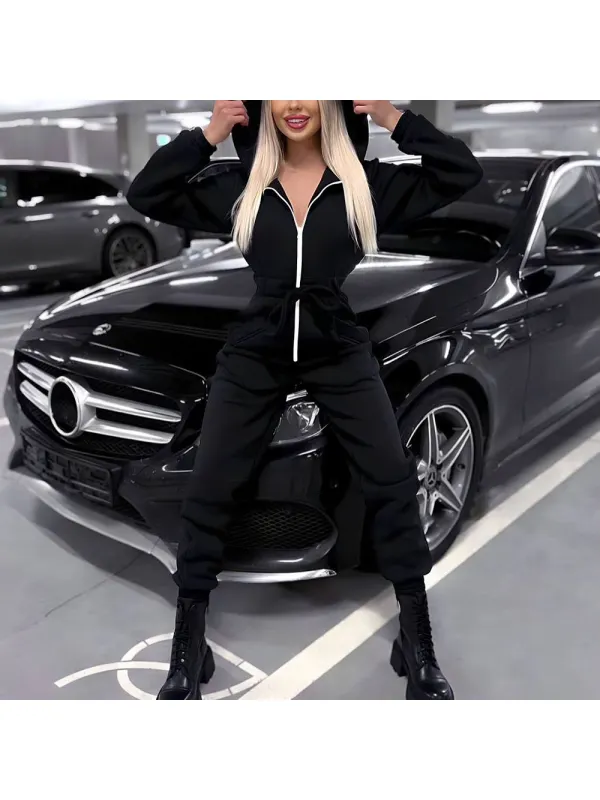 Hooded Sweatshirt And Sweatpants Jumpsuit - Aptkoi.com 