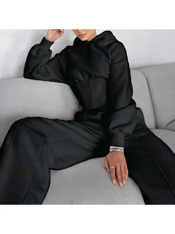 Oversized Women's Waisted Sweatshirt Jacket And Sweatpants Set - Aptkoi.com 