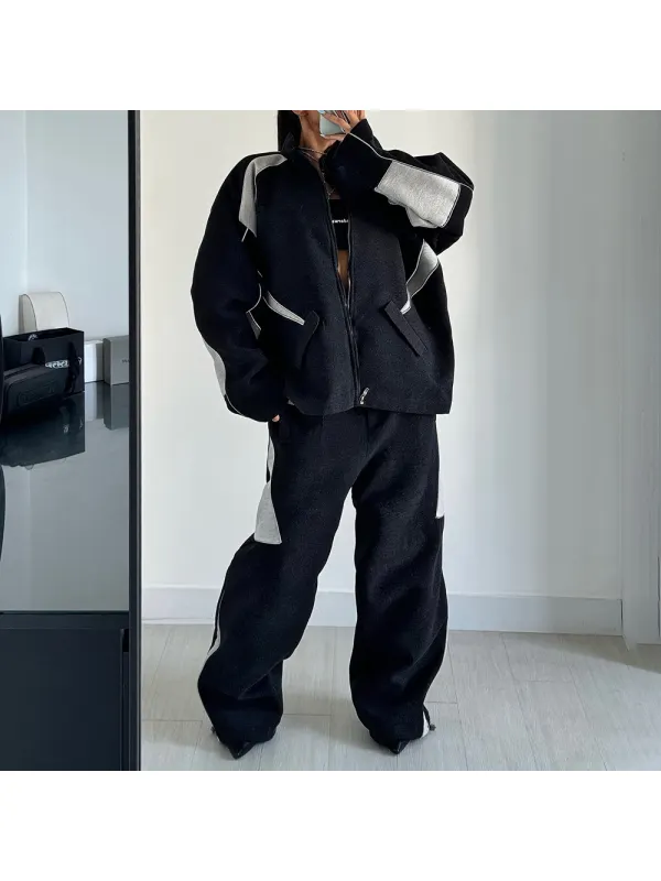Women's Oversized Fashionable Jacket And Casual Pants Set - Aptkoi.com 