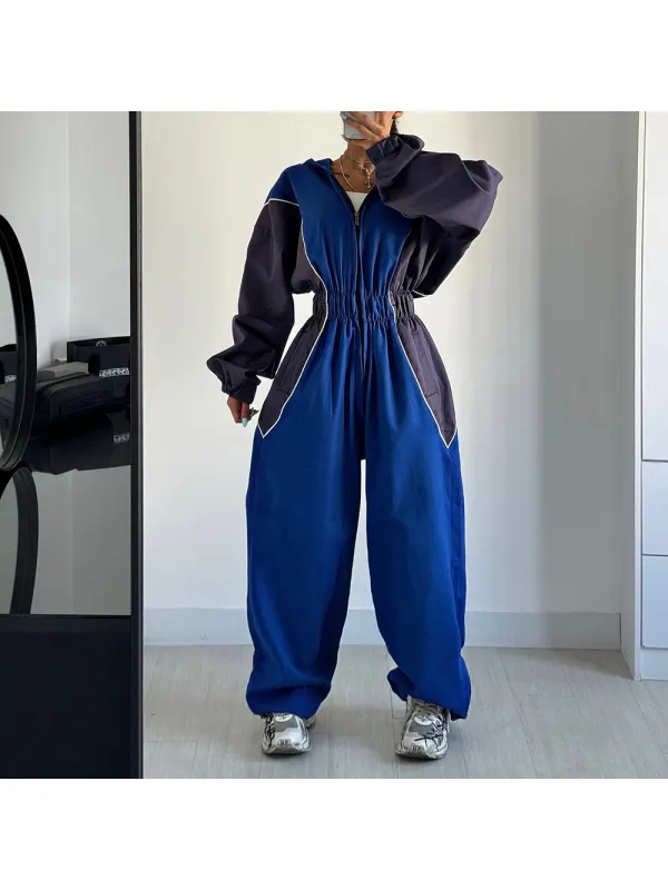 Oversized Zip-Clip Hooded Sweatshirt And Lounge Pants Jumpsuit Set - Aptkoi.com 