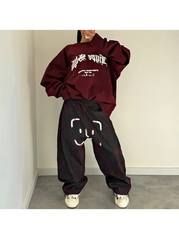 Oversized Crew Neck Sweatshirt And Lounge Pants Set - Aptkoi.com 