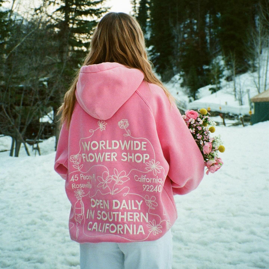 

"Flower Shop" Oversized Lux Hoodie In Vintage Washed Pink