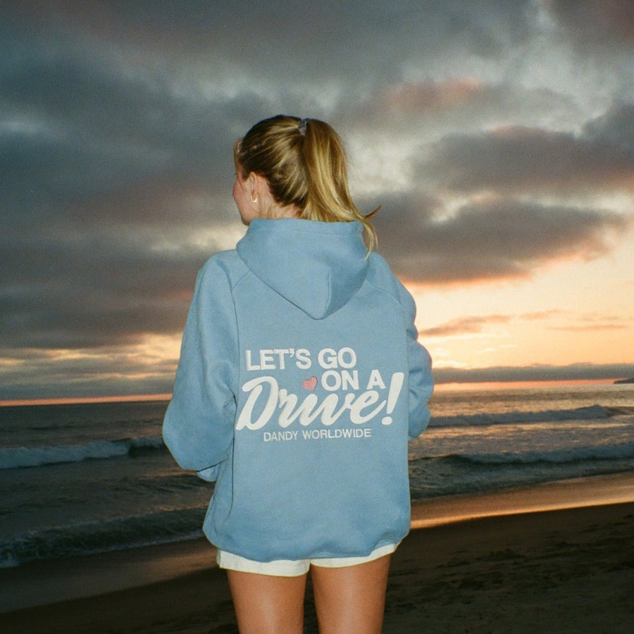 

"Let's Go On A Drive" Oversized Lux Hoodie In Blue