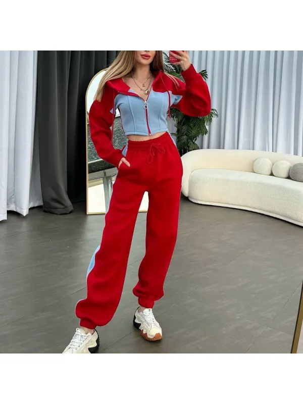 Oversized Casual Zip-Up Cardigan And Sweatpants Set - Viewbena.com 