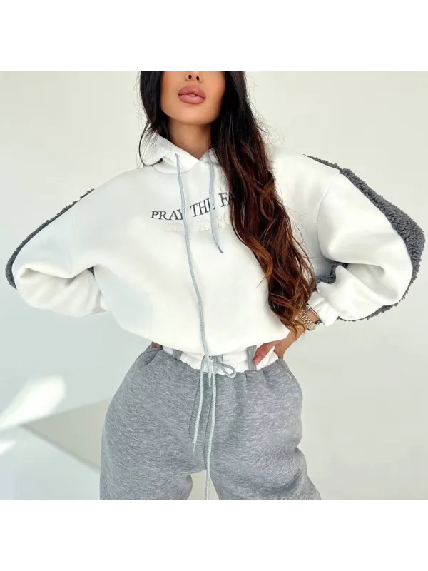 Women's Teddy Fleece And Sweater Hoodie Sweatshirt And Sweatpants Set - Viewbena.com 