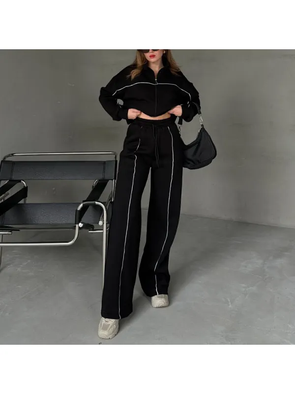 Oversized Casual Zip-Up Cardigan And Sweatpants Set - Viewbena.com 