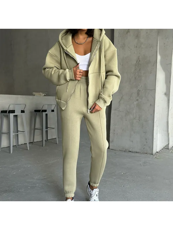 Casual Zip-Up Cardigan And Sweatpants Set - Viewbena.com 