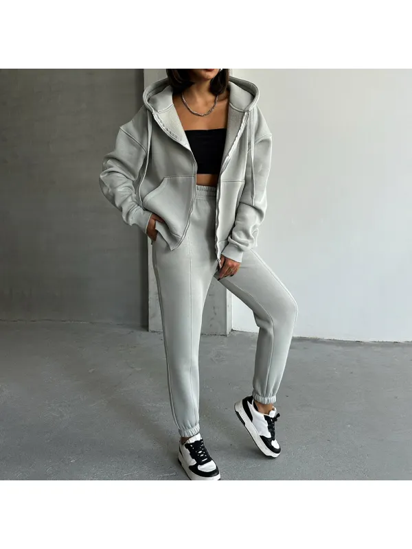 Oversized Unisex Casual Hooded Zip-Up And Sweatpants Set - Aptkoi.com 