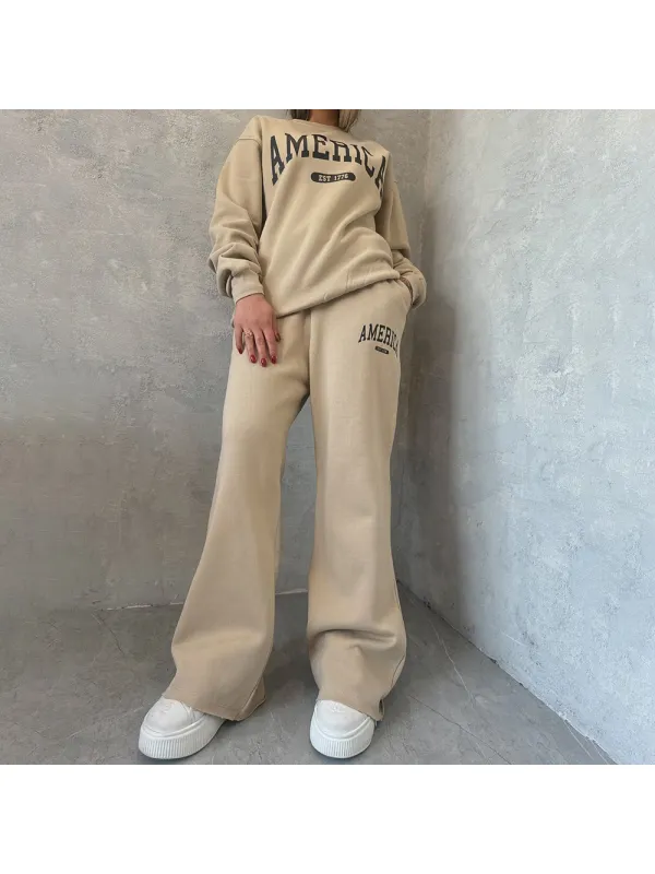 Oversized Women's Casual Printed Crew Neck Sweatshirt And Sweatpants Set - Viewbena.com 