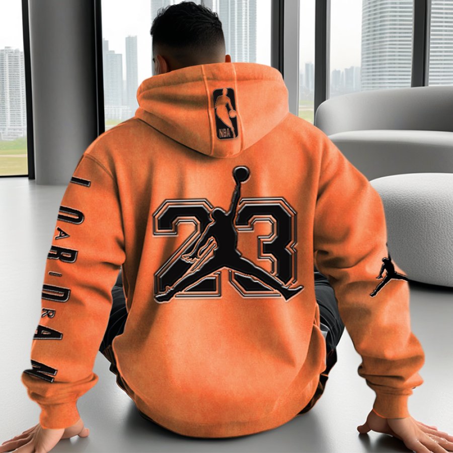 

Unisex Basketball Game Stars Sports Fitness Printed Casual Autumn And Winter Oversized Bright Orange Hoodies