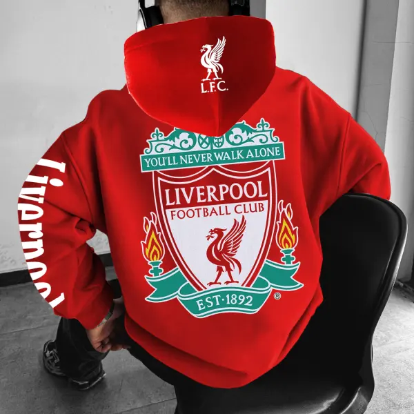 Men's Casual Liverpool Football Match Print Oversized Hoodie - Elementnice.com 