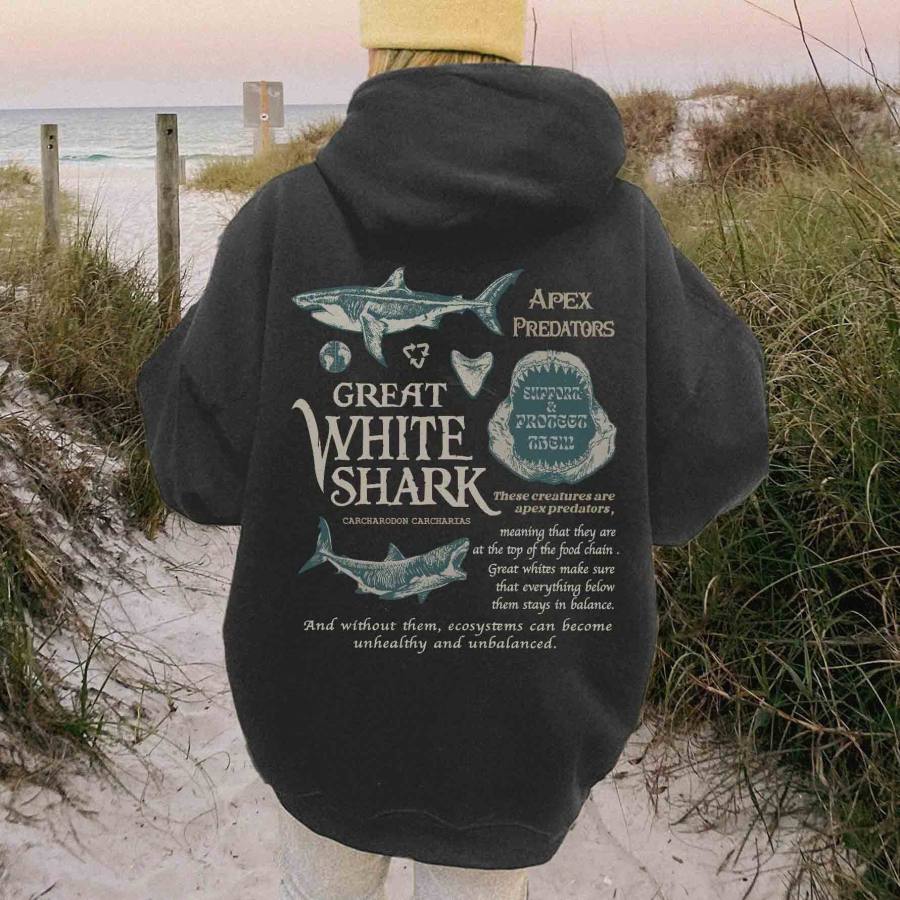 

Women's Vintage Great White Shark Oversized Long Sleeve Hoodie