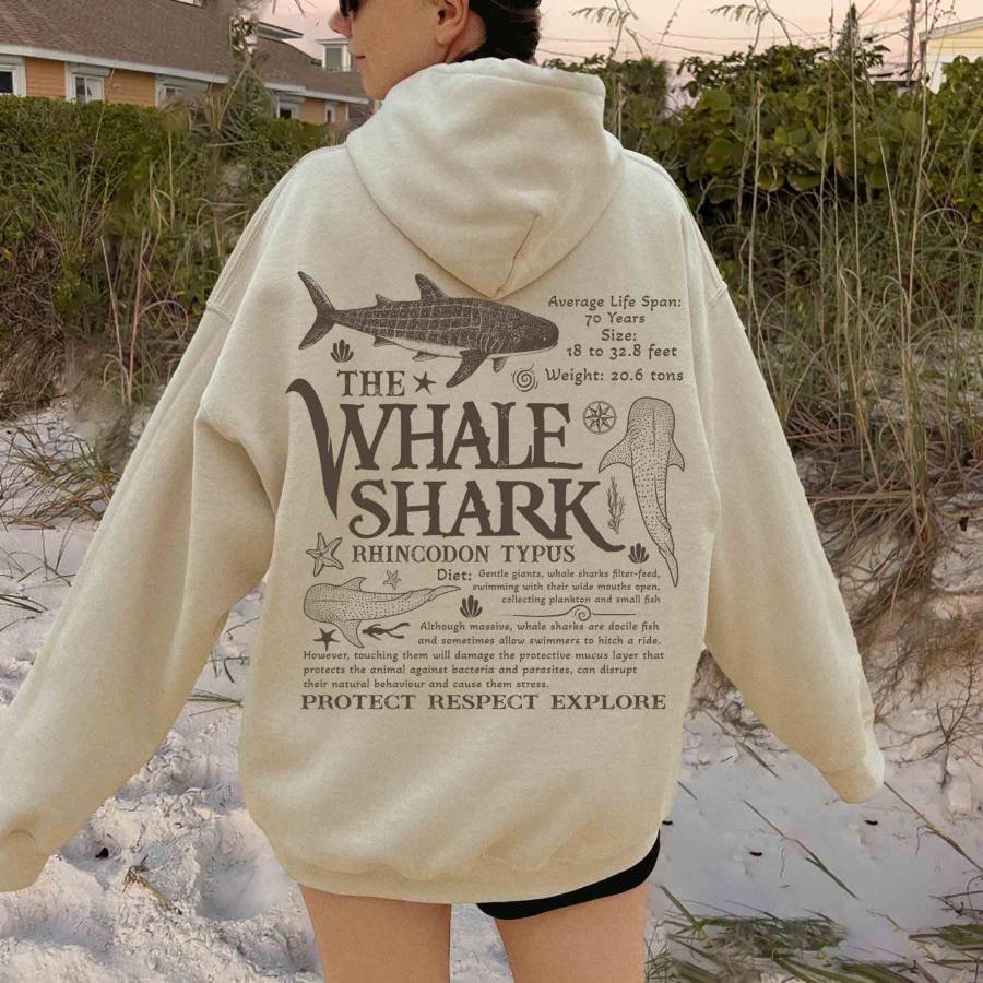 

Women's Vintage Whale Shark Oversized Long Sleeve Hoodie