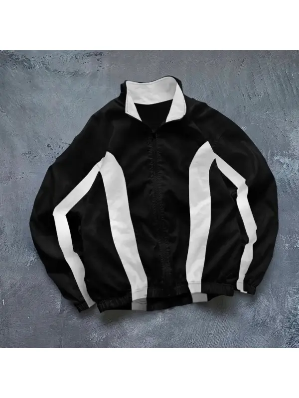 Neutral Black White Zipper Jacket - Ootdmw.com 