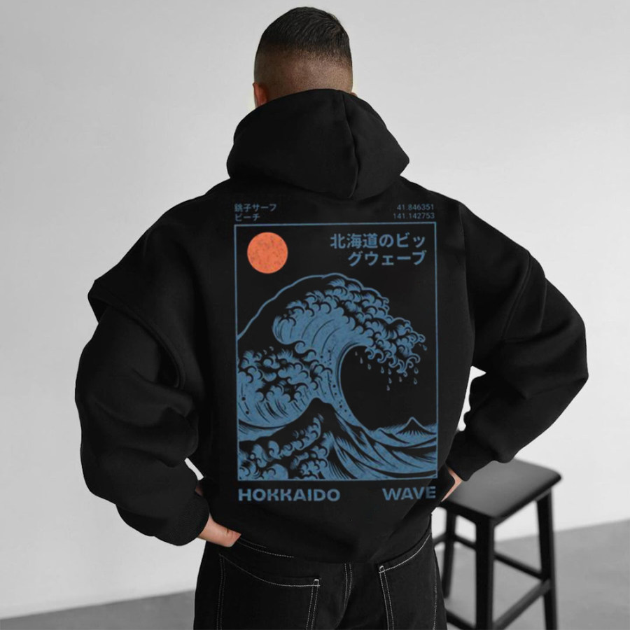 

Unisex Vintage Japanese Big Wave Hokusai Print Street Style Hoodie