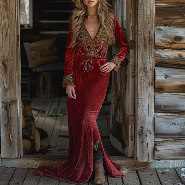 Retro Resort Velvet Maxi Skirt - Faciway.com 