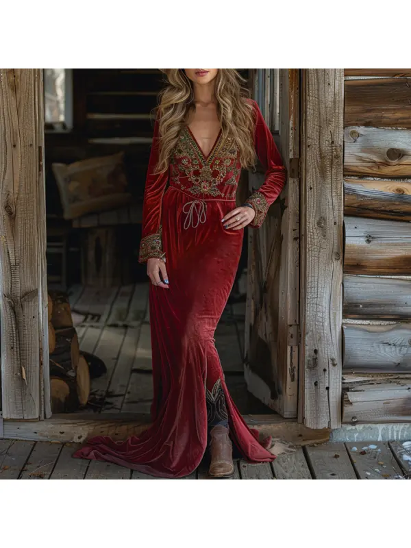 Retro Resort Velvet Maxi Skirt - Cominbuy.com 