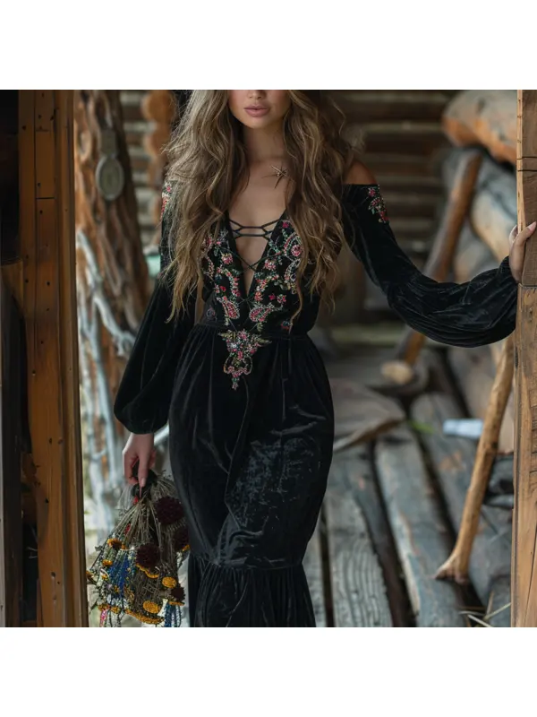 Vintage Long Sleeve Velvet Skirt - Cominbuy.com 