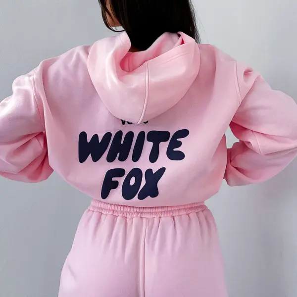 Fashion Sports LOGO Long Sleeve Pullover Hooded Sweatshirt Two Piece Set - Rabclub.com 