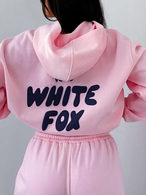 Fashion Sports LOGO Long Sleeve Pullover Hooded Sweatshirt Two Piece Set - Simplyion.com 