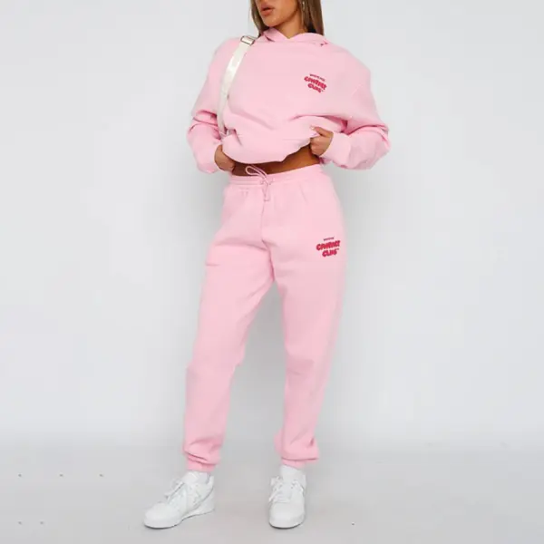 Women Fashion Sports Long Sleeve Pullover Hooded Sweatshirt Two Piece Set - Trisunshine.com 