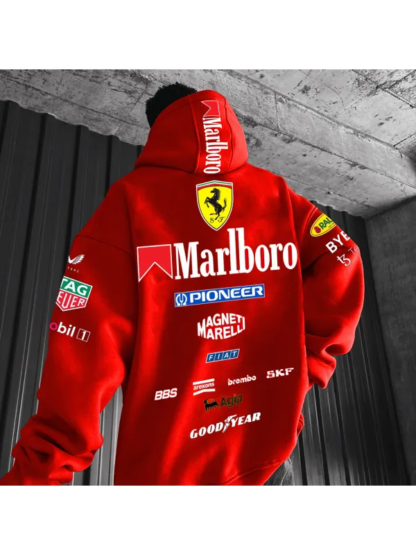 Men's Racing Print Oversized Hoodie - Aptkoi.com 