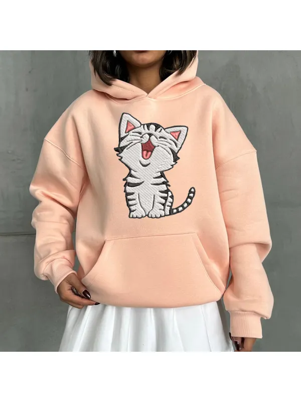 Women's Fun Pet Embroidery Casual Hooded Sweatshirt - Localziv.com 