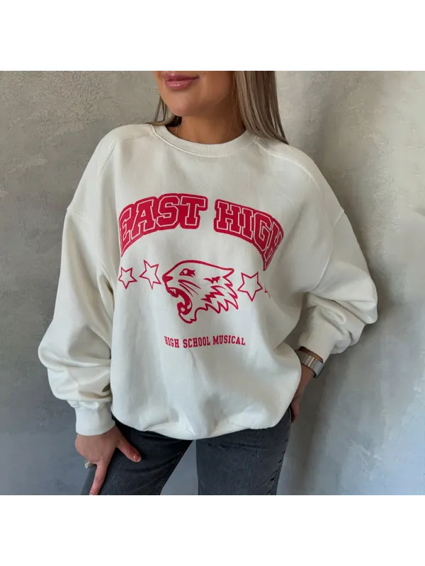 Women's Printed Casual Crew Neck Sweatshirt - Aptkoi.com 