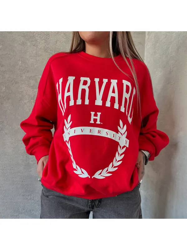 Women's Letter Printed Casual Crew Neck Sweatshirt - Aptkoi.com 