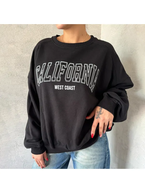 Women's Letter Printed Casual Crew Neck Sweatshirt - Aptkoi.com 