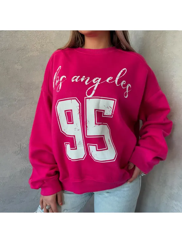 Women's Letter Printed Casual Crew Neck Sweatshirt - Aptkoi.com 
