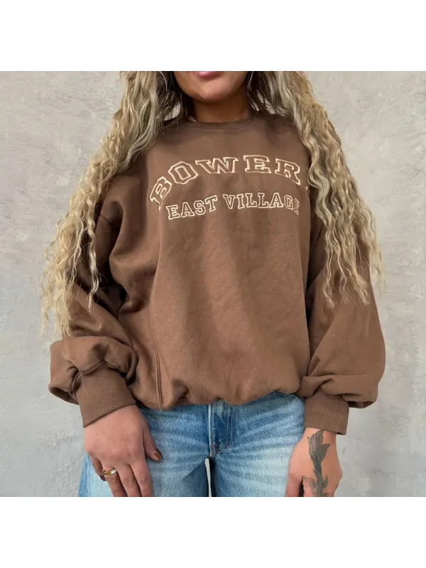 Letter Embroidered Casual Crew Neck Sweatshirt - Aptkoi.com 