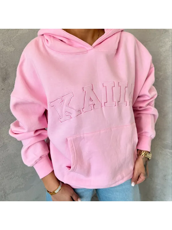 Women's Embroidered Casual Hooded Sweatshirt - Aptkoi.com 