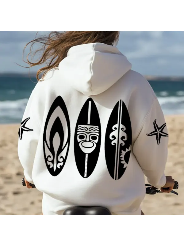 Women's Surf Hibiscus Surfboard Hawaiian Floral Pattern Print Hoodie - Aptkoi.com 