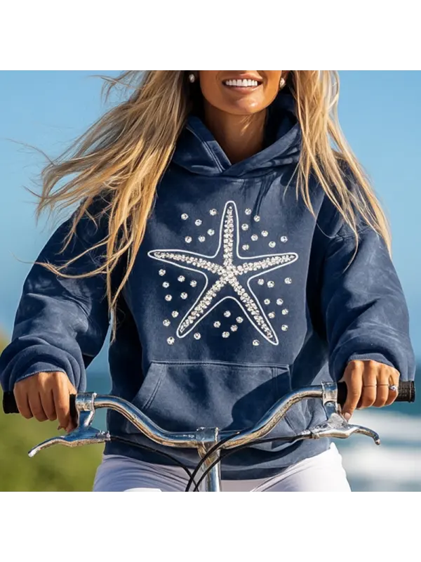 Women's Diamond Rhinestones Surf Starfish Hoodie - Aptkoi.com 