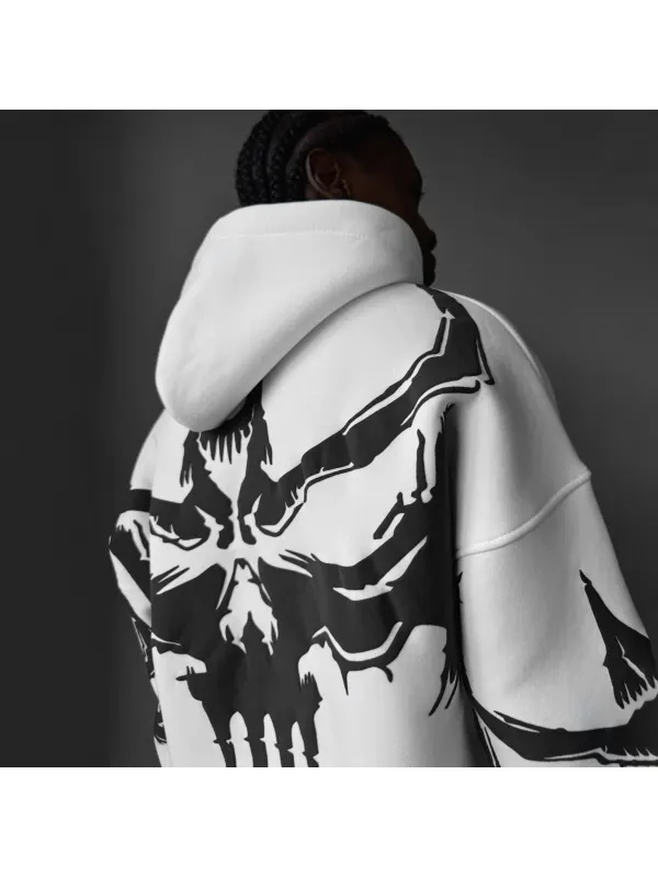 Unisex Skull Print Casual Oversized Hoodie - Aptkoi.com 