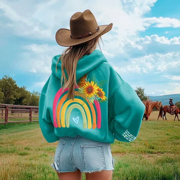 Women's Western CowGirl Color Rainbow Embroidered Hoodie - Anurvogel.com 
