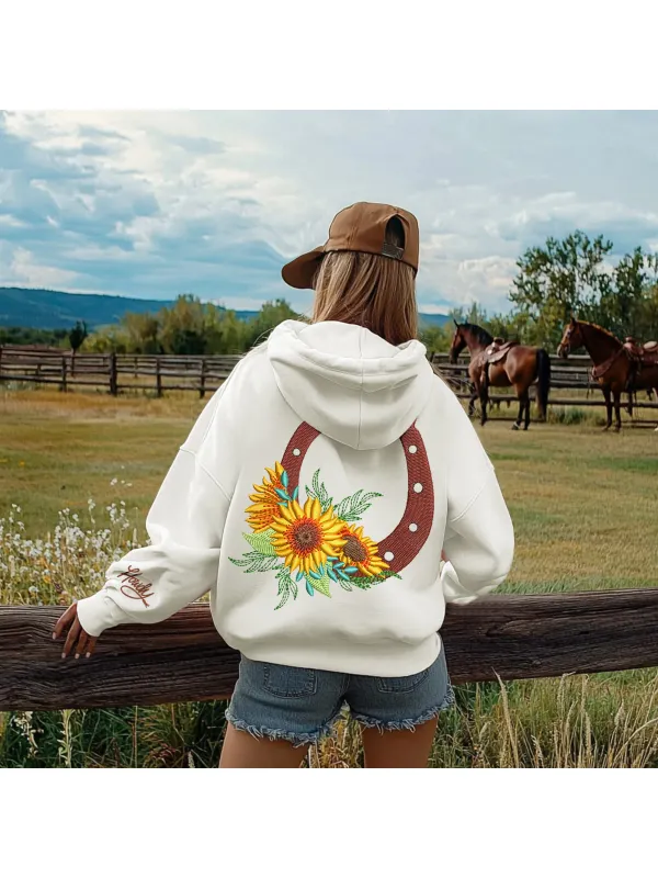 Women's Western Outdoor Embroidered Oversized Hoodie - Aptkoi.com 