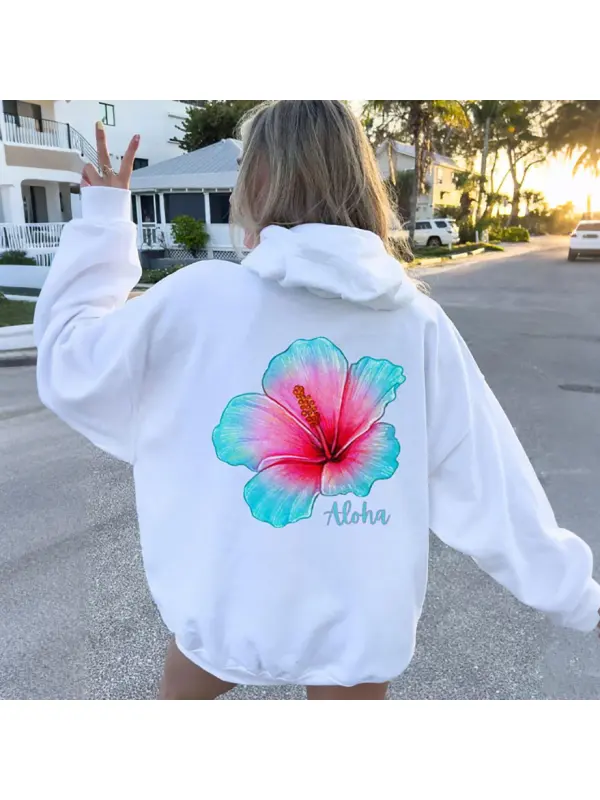 Hibiscus Flower Print Hoodie - Aptkoi.com 