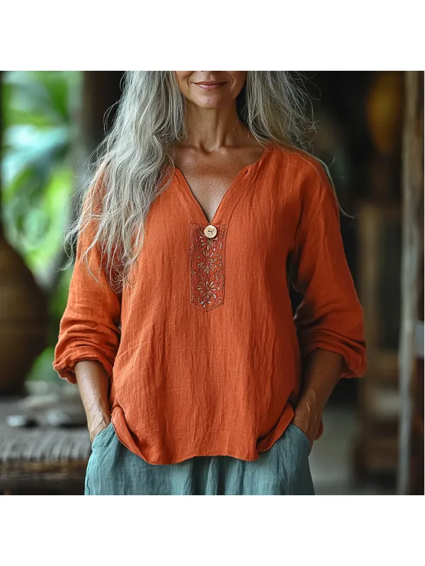 Women's Linen Vintage Shirt - Realyiyi.com 