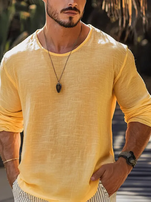 Men's Basic Plain Breathable Linen Long Sleeve Shirt - Wantbright.com 