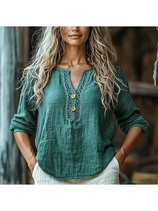 Women's Spring & Summer Holiday Loose Linen Shirt - Aptkoi.com 