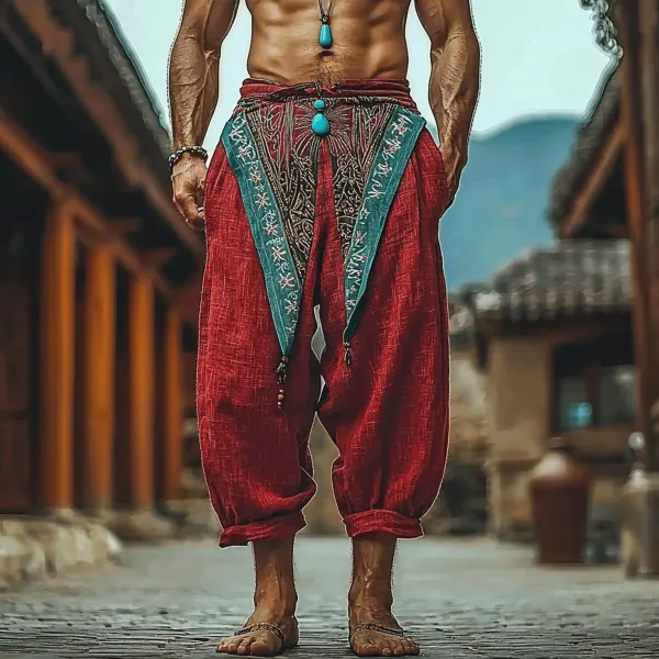 Men's Holiday Ethnic Stitching Casual Linen Harem Pants - Trisunshine.com 